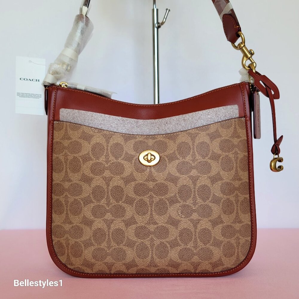 COACH Chaise Signature Canvas & Leather Crossbody Bag-Tan Rust color